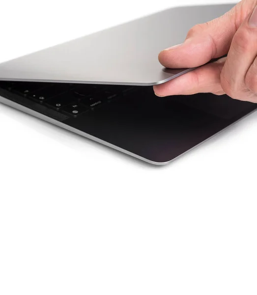 Branded Moderner Schlanker Laptop Auf Weißem Hintergrund Ultraschlankes Notizbuch — Stockfoto