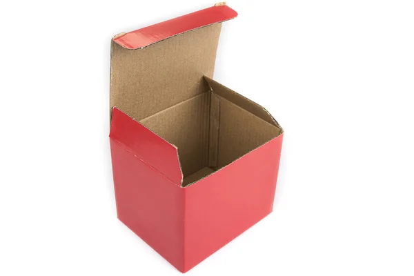 Caja Papel Roja Vacía Sobre Fondo Negro — Foto de Stock