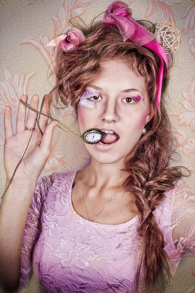 Funny girl with fantasy visage — Stock Photo, Image