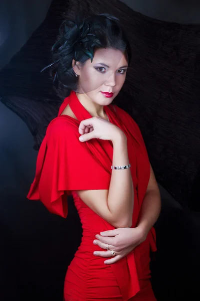 Retro girl in a red dress — Stock Photo, Image