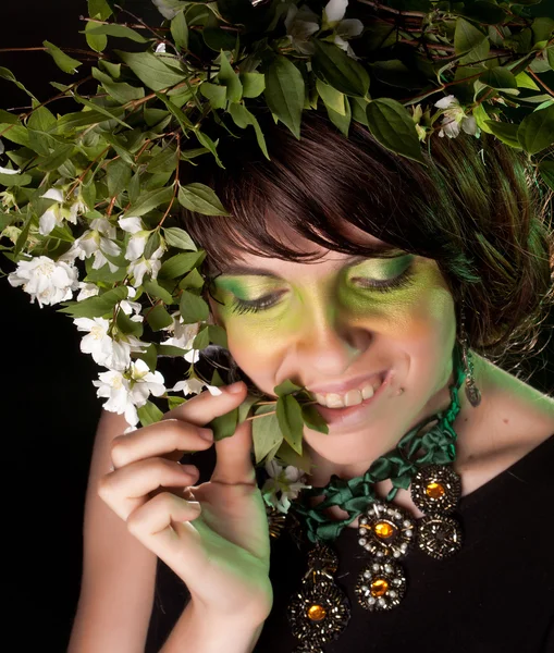 Beautiful girl with green visage Stock Picture