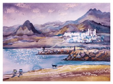 deniz ile suluboya manzara