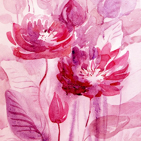 Akvarell röda lotos — Stockfoto