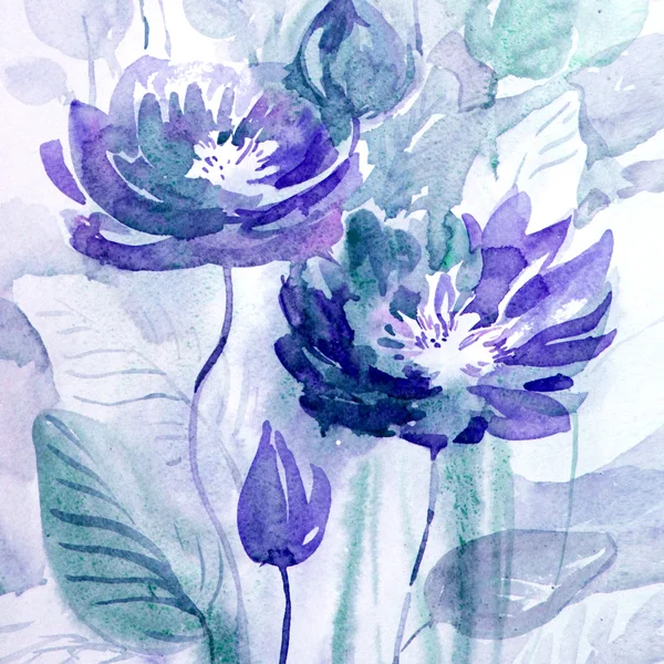 Akwarela, niebieski lotos — Zdjęcie stockowe