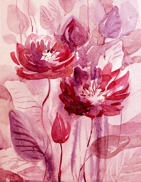Akvarel červená lotos — Stock fotografie