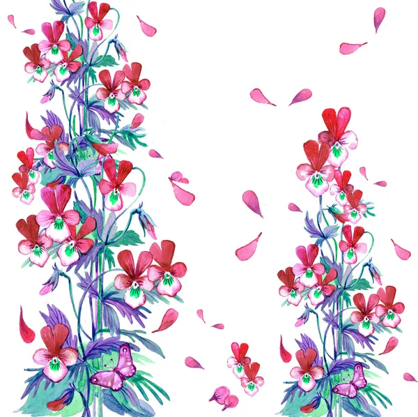 Vesiväri kukkia klassiseen tyyliin valkoisella taustalla — kuvapankkivalokuva