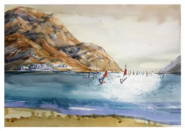 Akvarell táj a tengertől — Stock Fotó