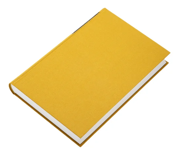 Libro giallo isolato su bianco, cornice nera per titolo sullo spin — Foto Stock