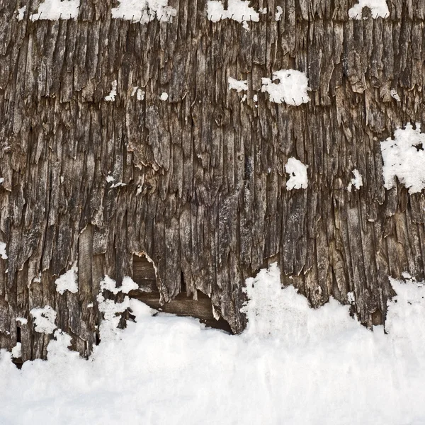 冬時間古い風ミル背景の壁を板、上の雪、 — ストック写真