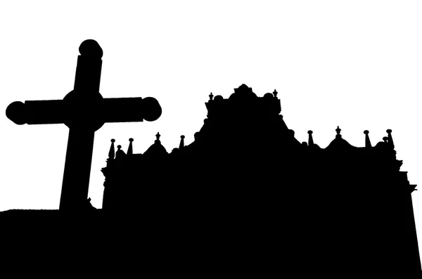 Kerk en kruis silhouet — Stockfoto