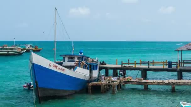 Laden van een schip in capurgana — Stockvideo