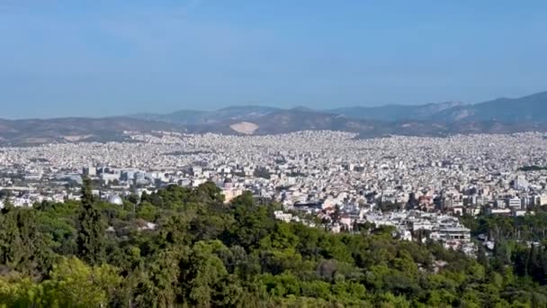 Panorama Cámara Para Dar Vista Atenas Grecia Acrópolis — Vídeos de Stock