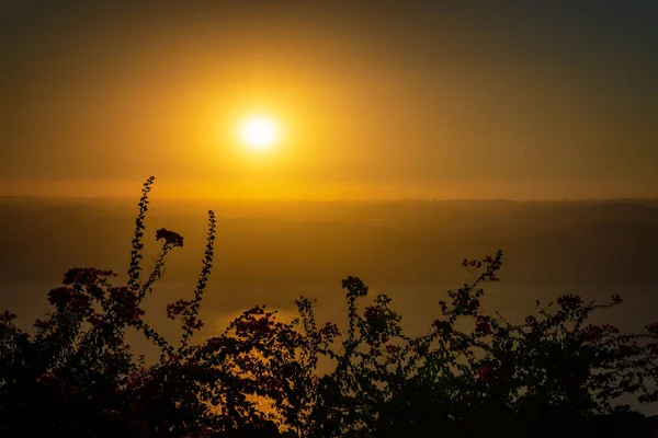 Piękny Zachód Słońca Nad Morzem Martwym Widziany Jordanii — Zdjęcie stockowe