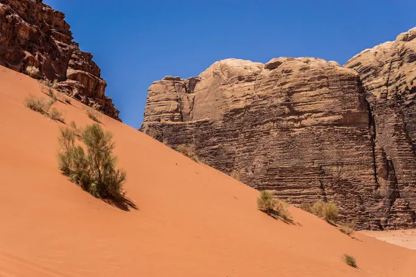 Röd Färgad Sand Wadi Rum Öknen Jordanien — Stockfoto