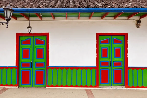 Beautiful Facades Houses Salento City Colombia Colorful Door Traditional Houses — Photo