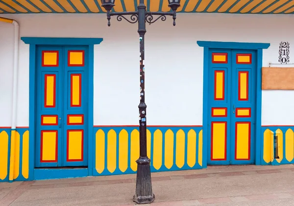 Beautiful Facades Houses Salento City Colombia Colorful Door Traditional Houses — Photo