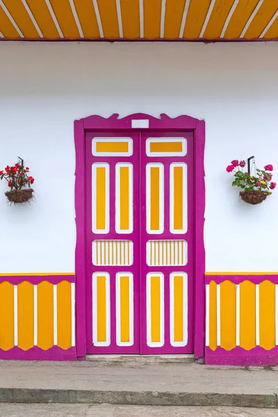 Beautiful Facades Houses Salento City Colombia Colorful Door Traditional Houses — Photo