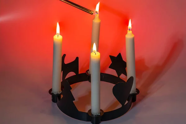 Close View Burning Candle Honor Fourth Advent Sweden — Stock Photo, Image