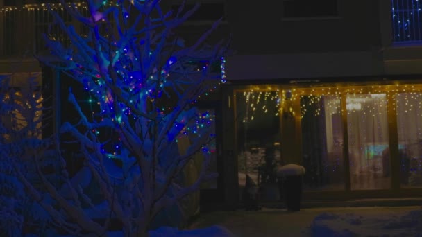 Gyönyörű Külső Kilátás Karácsonyi Díszített Villában Meleg December Este Svédország — Stock videók