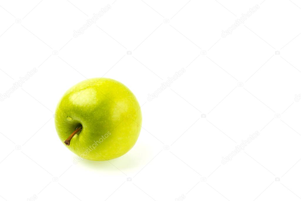 Close up view of green apple isolated on white background. 