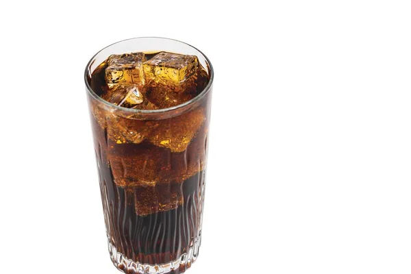 Close View Soda Drink Glass Ice Cubes Isolated White Background — 图库照片