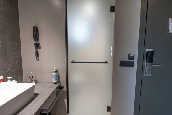 Чудовий Вигляд Інтер Готельного Номера Готелі Дверима Туалету Греція Неа — стокове фото