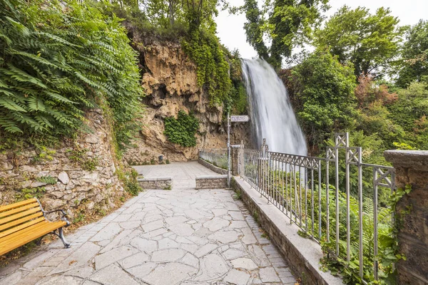 Magnificent view from observation deck to famous waterfalls of Greece. Beautiful backgrounds of nature.