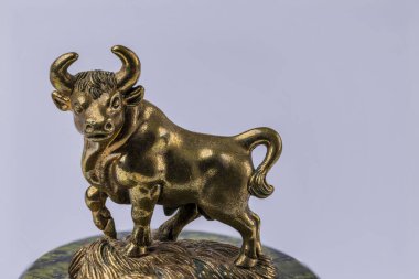 Beautiful view of bronze figure of Taurus cattle sign isolated on background.