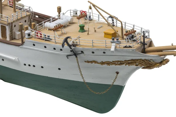 船Danmarkの弓の木製モデルのビューを閉じます 美しい木製のデンマークの趣味モデルは隔離された スウェーデン — ストック写真