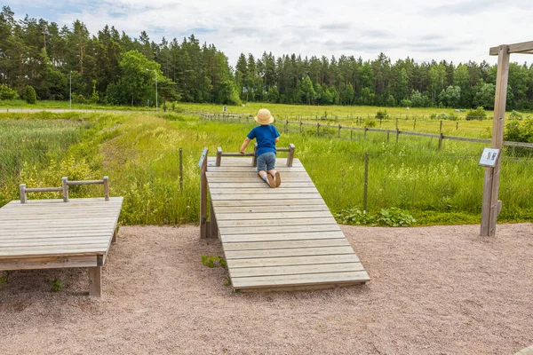 Hermosa Vista Los Niños Jugando Gimnasio Aire Libre Día Verano — Foto de Stock