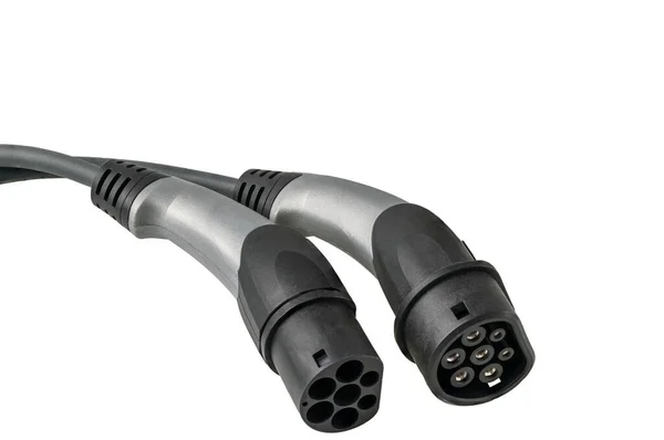 Detailní Pohled Nabíjecí Kabel Elektrického Vozidla Pro Venkovní Použití 20A — Stock fotografie