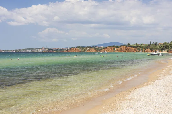 Gorgeous Landscape View Sand Beach Mediterranean Sea Tourism Concept Greece — Stock Photo, Image