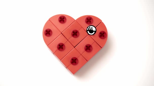 Zicht Van Dichtbij Rood Glimlachend Hart Stopte Bewegingsanimatie Valentijnsdag Achtergrond — Stockvideo