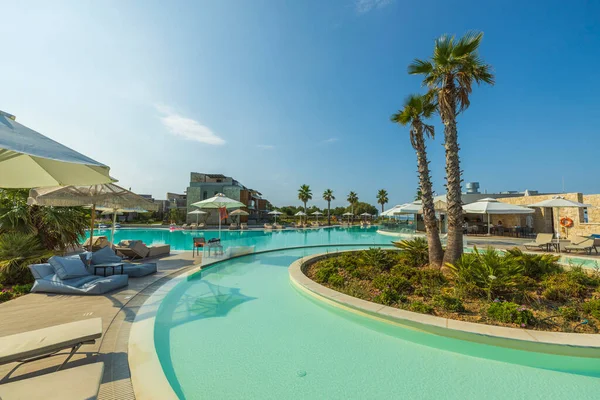 Beautiful View Hotel Restaurant Background Outdoor Pool Greece Nea Potidea — стокове фото