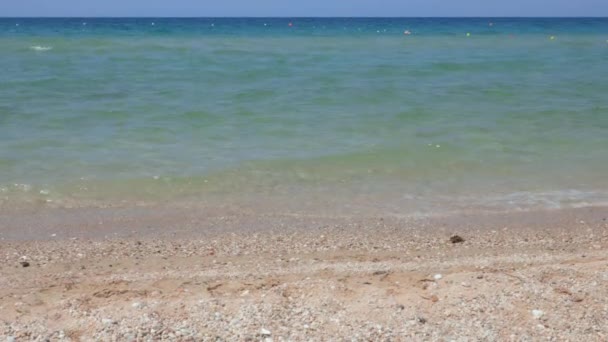 Beautiful View Coastline Sandy Beach Turquoise Water Mediterranean Sea Greece — ストック動画