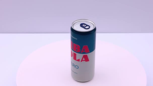 View Rotating Can Cuba Cola Sugar Free Isolated Background Sweden — Video