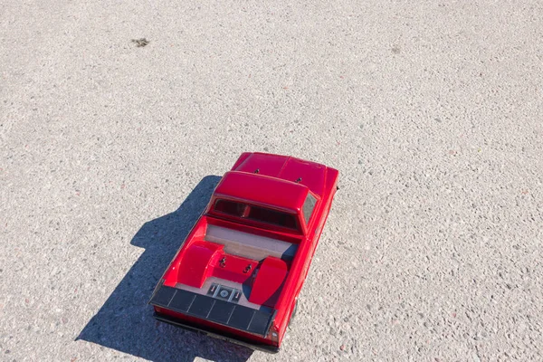 Close Top View Radio Controlled Vintage Car Model Isolated Sidewalk — стоковое фото