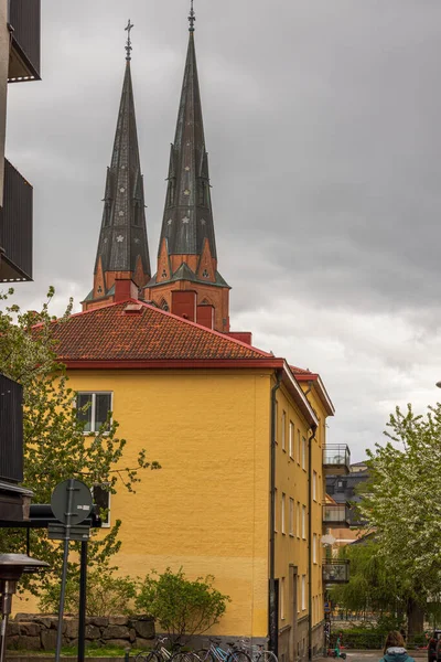 Zblízka Pohled Dómy Slavné Uppsala Katedrály Švédsko Evropa — Stock fotografie