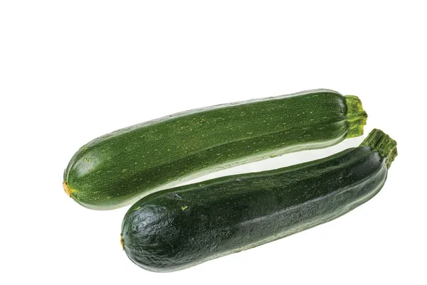 Nahaufnahme Der Grünen Zwei Zucchini Kürbis Isoliert Auf Weißem Hintergrund — Stockfoto
