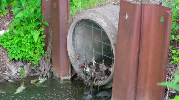Widok Bliska Siatki Czyszczącej Odpadów Rowka Końcu Rury Wodnej Koncepcja — Wideo stockowe