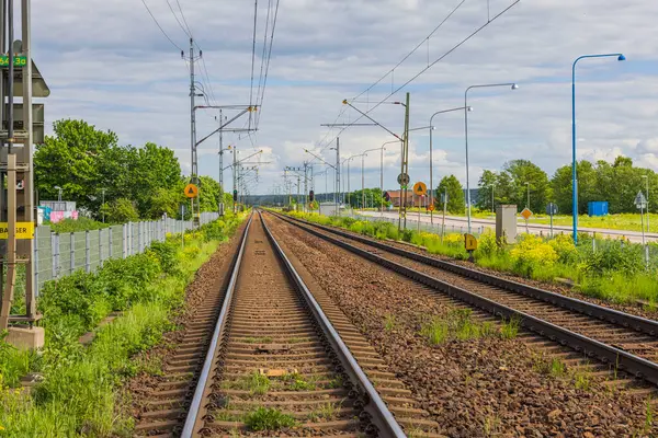 여름에는 도시의 철도선로 아름답게 보인다 스웨덴 — 스톡 사진