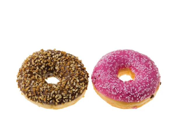 Nahaufnahme Von Rosa Und Schokolade Donut Mit Nüssen Und Weißer — Stockfoto