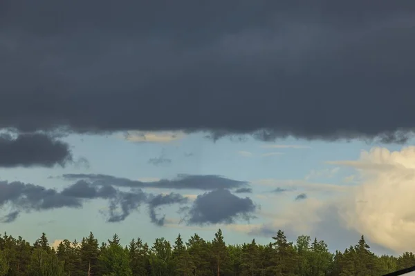 Bela Paisagem Vista Floresta Verde Verão Com Nuvens Trovoadas Contra — Fotografia de Stock