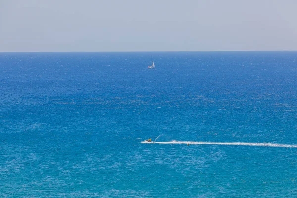 Beautiful View Mediterranean Sea People Riding Water Scooter — Fotografia de Stock