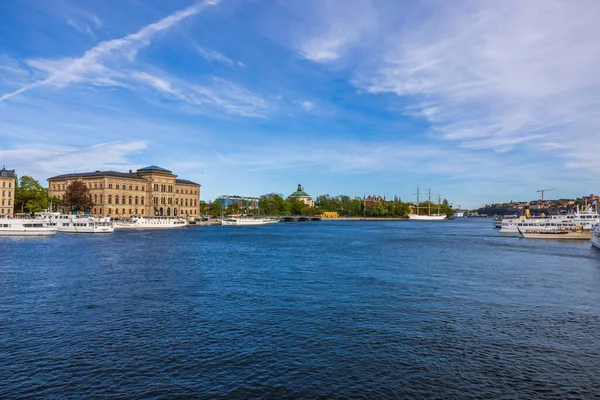 Beautiful View Embankment Port Baltic Sea Ships Moored Shore Sweden — Photo