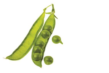 Close up view of pod green peas isolated on white background.