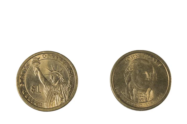 Close View One Dollar Shaped Coin Featuring Image Second President — Photo