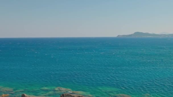 Beautiful View Mediterranean Sea Turquoise Water Rocky Shores Greece — Stockvideo