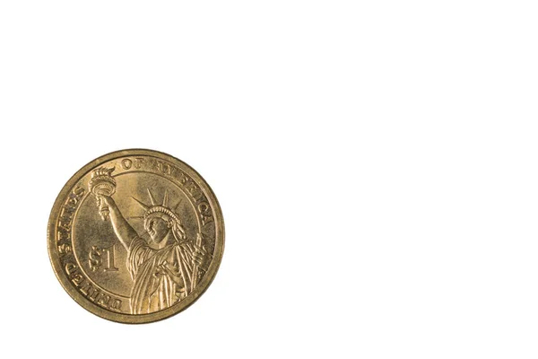 Close One Dollar Shaped Coin Featuring Statue Liberty Front Side — 스톡 사진