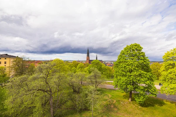 Beautiful View Landscape City Uppsala Cathedral Backdrop Thunderclouds Summer Day — Stock fotografie